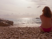 Romantic Public Beach Sunset Blowjob by Awesome Busty Redhead Teen Amateur 3/16