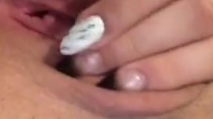 Playing with tight pink pussy
