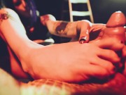Teasin with my tootsies: Crossdressing Foot job from tattooed goth girl