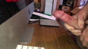 slow motion cumshot on desk