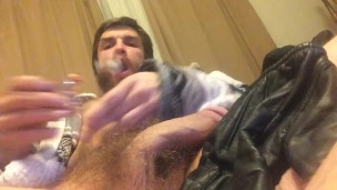 Jerking Off In Wool & Leather With Pipe