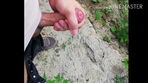 Jerking off at a construction site. Public cum