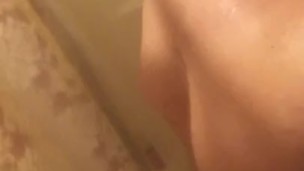 Pup jerking in the shower almost caught