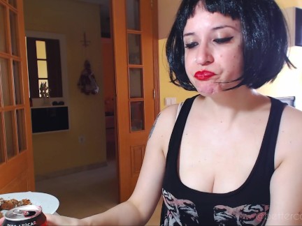 Puffed chicks burps, eating fish and drinking Coke, brunette wig TEASER