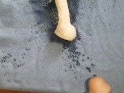 pissing on white dildo