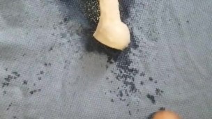 pissing on white dildo