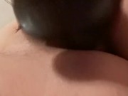  stretches pussy with BBC dildo