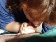 Public blowjob, first time cum in mouth and gag 2/16