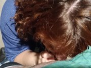 Public blowjob, first time cum in mouth and gag 3/16