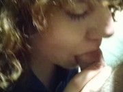 Public blowjob, first time cum in mouth and gag 7/16