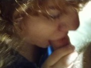 Public blowjob, first time cum in mouth and gag 9/16