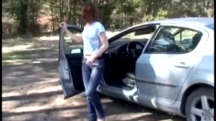 Young amateur couple fucking outside in the woods