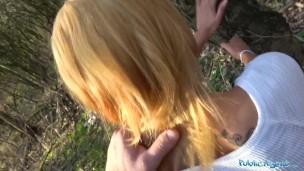 Public Agent Big cock gets blondes tight pussy wet in public forest fuck