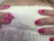 Curvy blonde in white skirt and thong 4/16