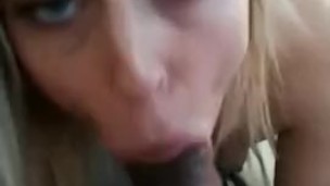 Horny Blonde Gagging On Huge Black Cock & Balls In Her Mouth