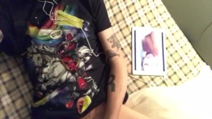 Hot Grungy dude lays in bed and strokes his big thick Cock and watches porn