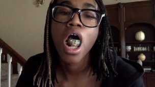 Chewing Lucky Charms for the Camera