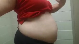 BBW Plays with Stuffed Belly in Public Bathroom (Old Vid)