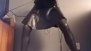 Rubber doll self bondage strappado
