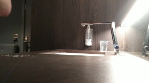 Shooting big load all over sink in hotel room