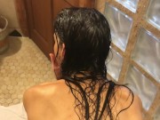 Public blowjob in hotel hot tub and then fucking in the shower with facial 13/16