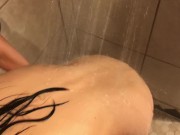 Public blowjob in hotel hot tub and then fucking in the shower with facial 9/16