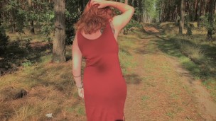 Playful Redhead Pissing in Forest and Showing her Big Boobs