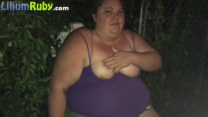 Smoking Fat Girl Flashes Boobs Outside