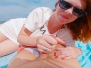 Risky Ginger Redhead Public Beach Flashing and Blowjob with Huge Cumshot 15/16