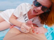 Risky Ginger Redhead Public Beach Flashing and Blowjob with Huge Cumshot 16/16
