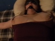 amateur tied up and gagged bbw gets toyed and fucked with messy facial