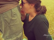 Wife Sucks Cock Outdoors Gets Face Covered in Cum Public Facial