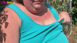 BBW Flashes Fat Belly Outside