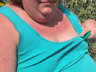 BBW Flashes Fat Belly Outside