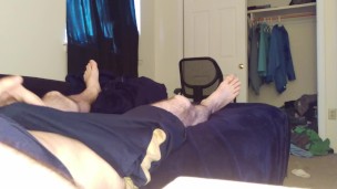 R* tease cum through shorts