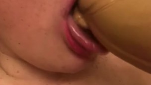 BBW Bad Dragon Dildo Blowjob Pink Lipstick and Glitter