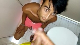 I love to jerk at bathroom stall while twink is waiting for my cum