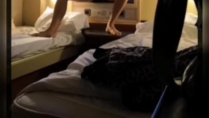 Jerk off on a ship between Poland and Sweden. Cumshot in cabin of ship