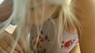 Blonde Girl with Braces Sucks Cock for Cum