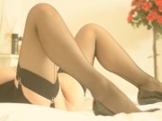 On bed wearing stockings and heels masturbating 9/16