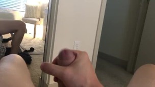 Guy jerks off his fat dick and films himself