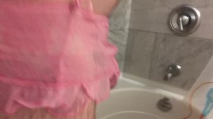 Panties Wedgie! Sissy Belly Bulge, Belly Fingering, Big Ass! Clothed Shower