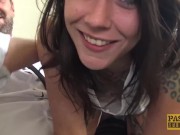 Inked whore Nayomi Sharp dommed before getting cum in mouth 7/16