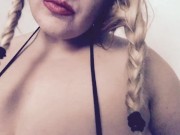 Blonde with big boobs teases with 2 dildos 1/16