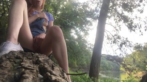 Petite redhead college teen public mastubation and orgasm by the river