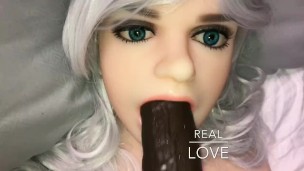 Real Doll Sucks & Fucks Big Black Cock Dildo Dick
