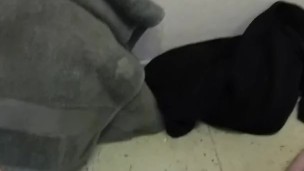 Fat guy jerks little dick until he cums