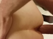 Tied to chair and cumming with him when he creampie her with big fat cock