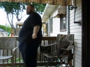 Fat men sitting outside happy 4/16