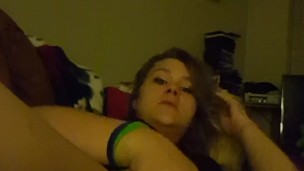 Chubby blonde cums hard from dildo in her ass!